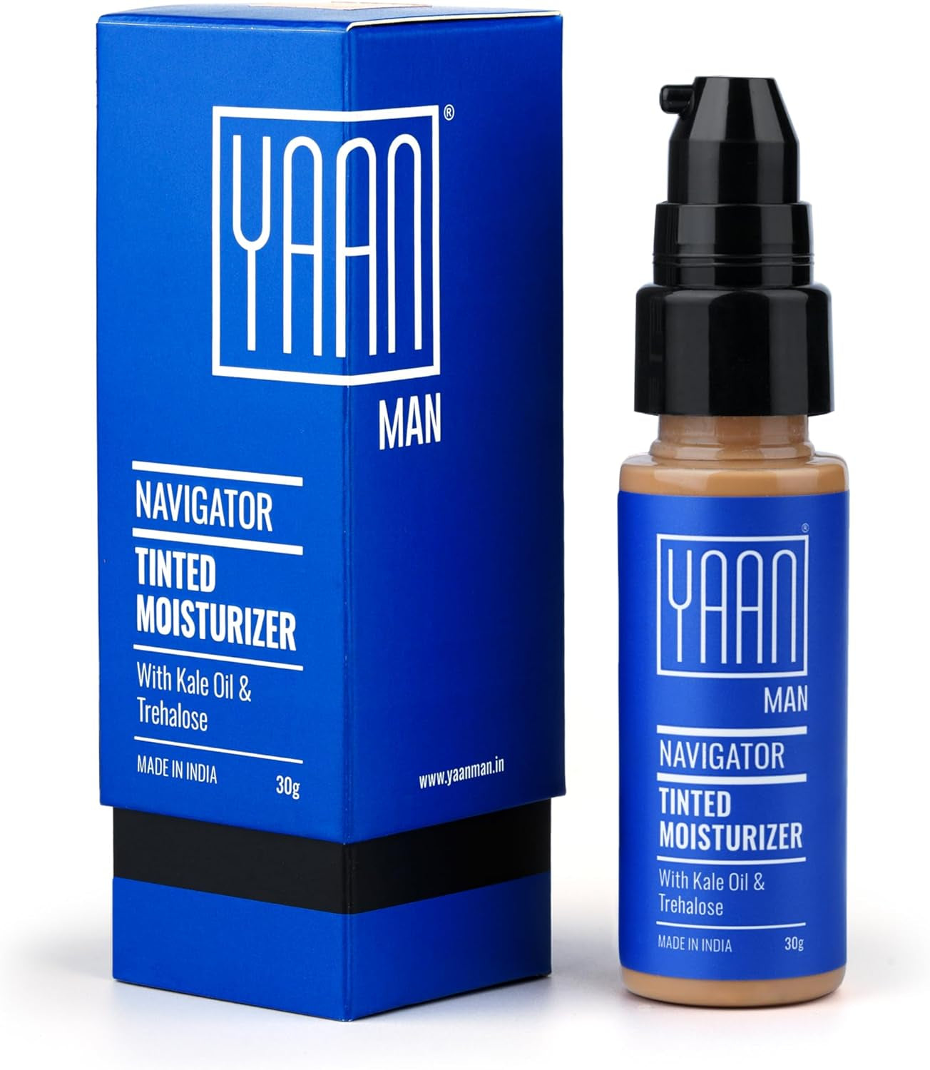 YAAN MAN Tinted Face Moisturizer for Men | with Goodness of Kale Oil & Trehalose | Moisturisers + Foundation | Healthy and Balanced Skin | for All Skin Type (Light), 30 Gm